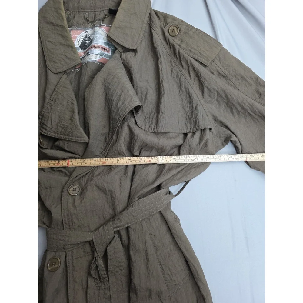 VTG 80s Trans-Atlantique Brown Nylon Utility Trench Coat Women Medium Oversized